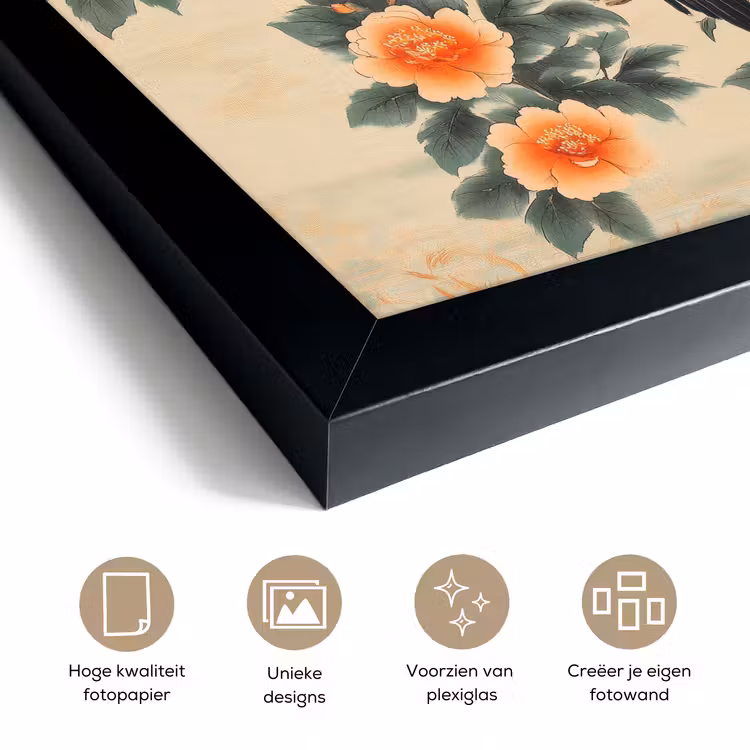 Poster met lijst - Vogel - Tak - Bloemen - Oranje — 6