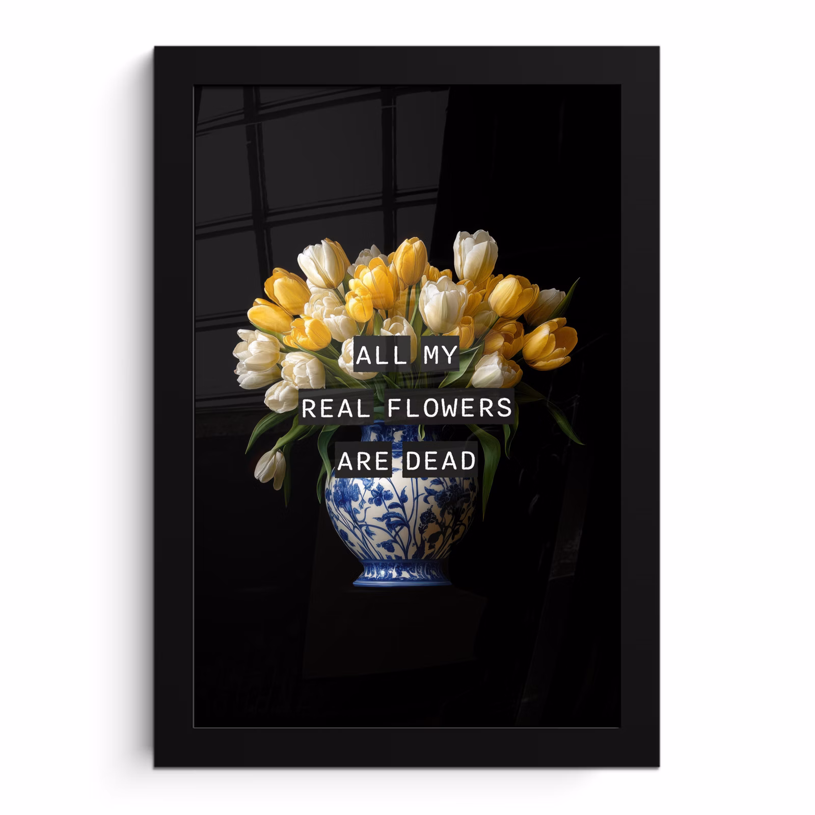 Poster met lijst - All my real flowers are dead tulpen vaas — 1