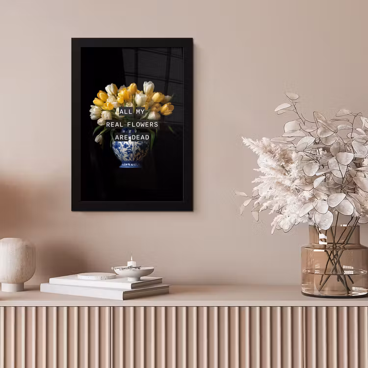 Poster met lijst - All my real flowers are dead tulpen vaas — 5