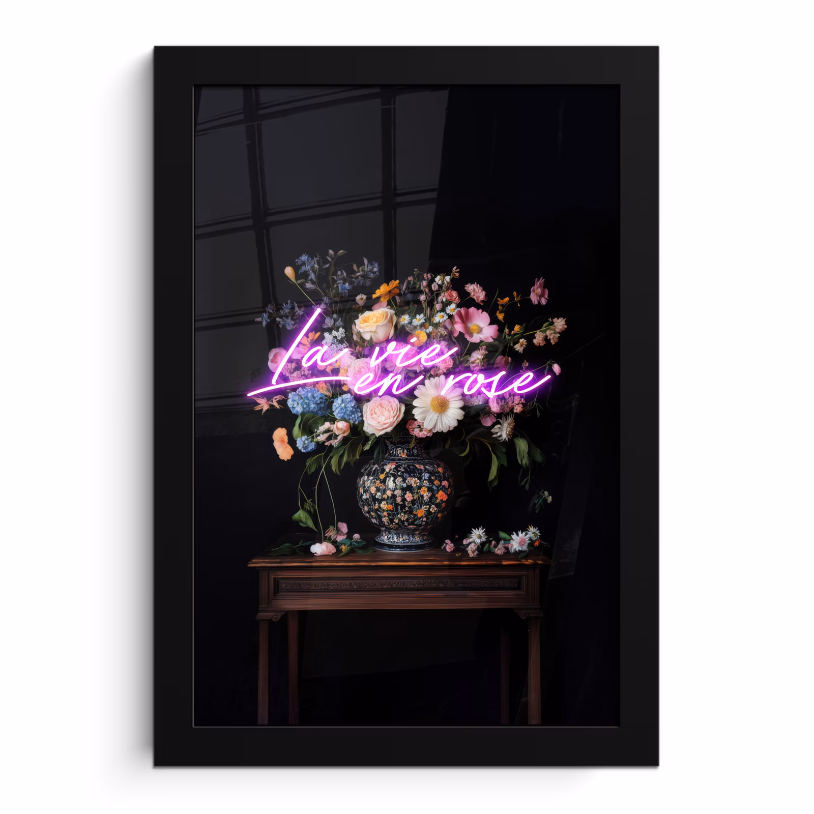 Poster met lijst - La Vie en Rose Stilleven Bloemen — 1