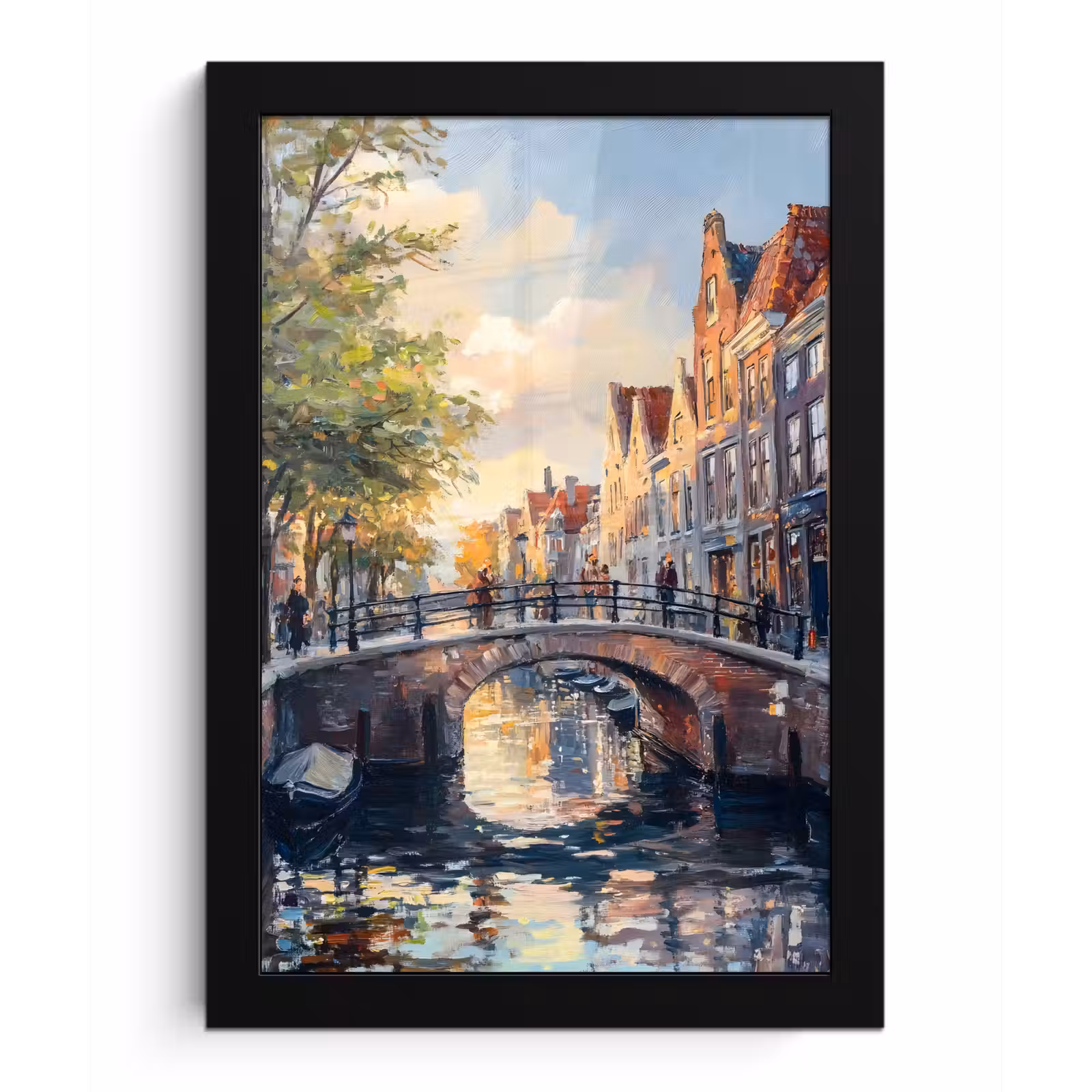 Poster met lijst - Brug - Stad - Huizen - Boot — 1