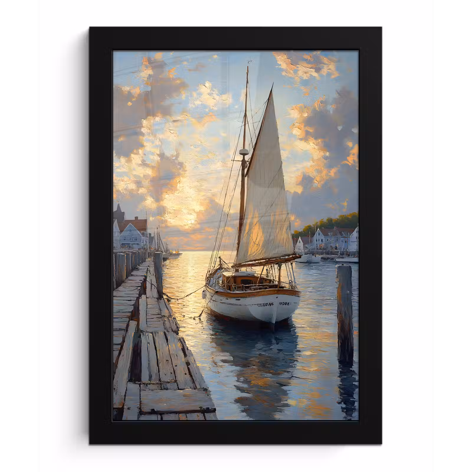 Poster met lijst - Zeilboot - Zon - Pier - Hout — 1