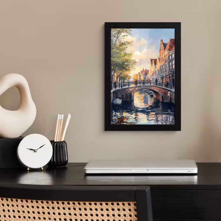 Poster met lijst - Brug - Stad - Huizen - Boot — 2