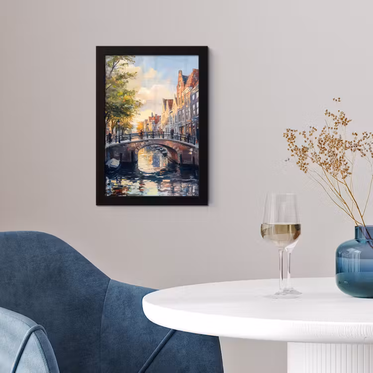 Poster met lijst - Brug - Stad - Huizen - Boot — 4