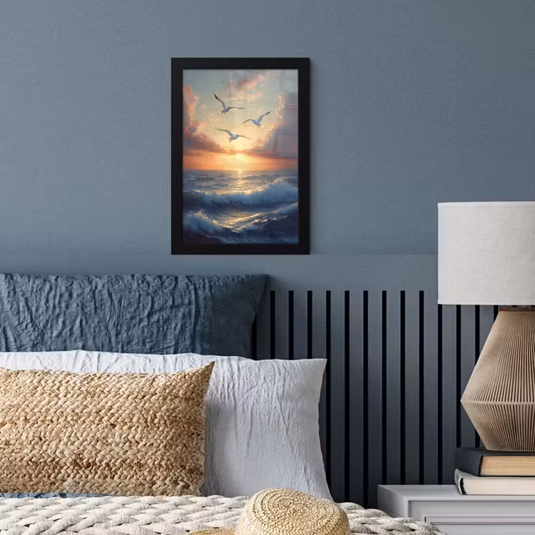 Poster met lijst - Meeuwen - Zonsondergang - Zee - Wolken — 3
