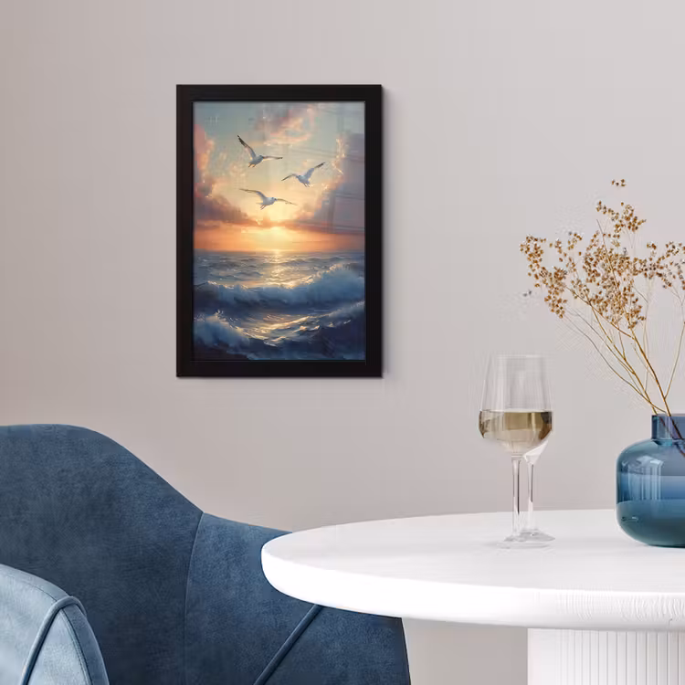 Poster met lijst - Meeuwen - Zonsondergang - Zee - Wolken — 4