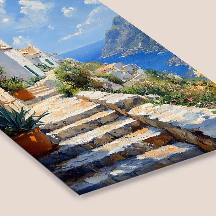 Poster met lijst - Trap - Huizen - Berglandschap - Zee — 7