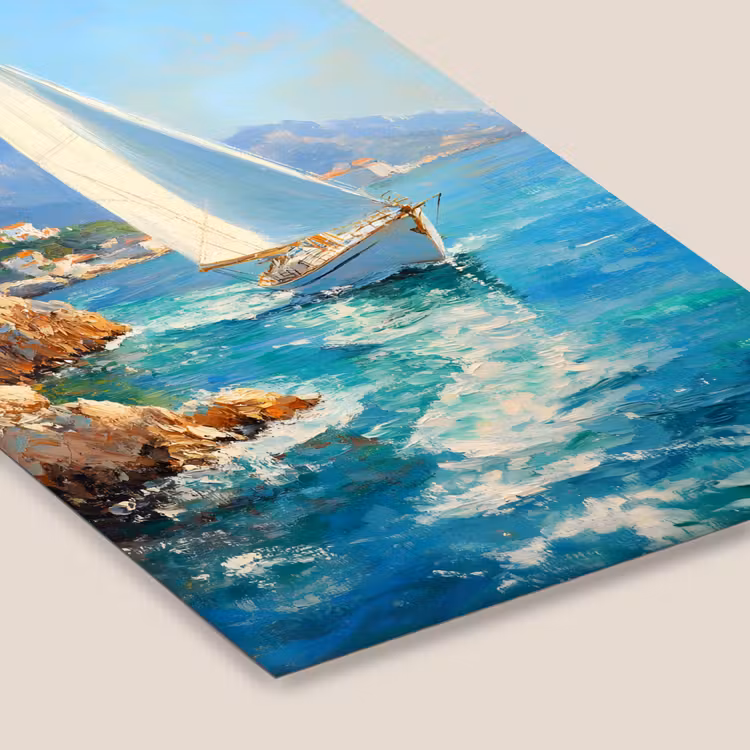 Poster met lijst - Zeilboot - Rotsen - Kust - Huizen — 7