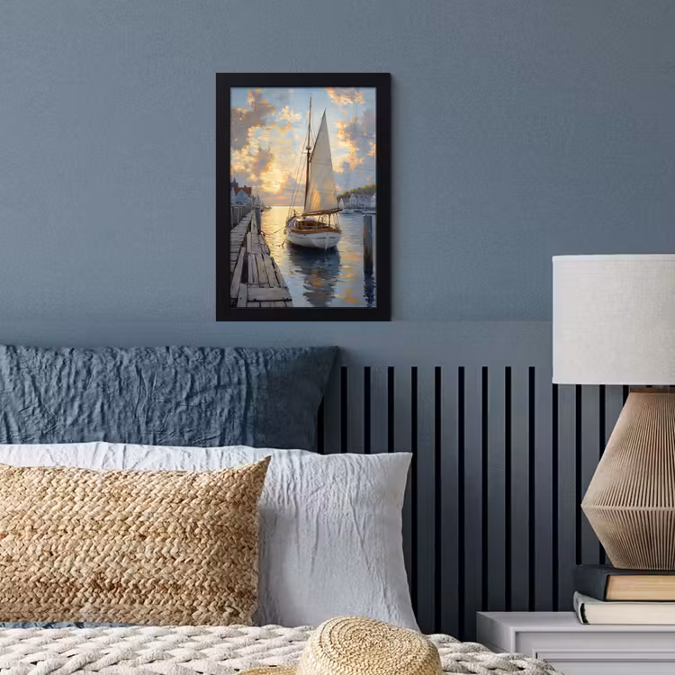 Poster met lijst - Zeilboot - Zon - Pier - Hout — 3