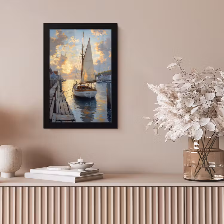 Poster met lijst - Zeilboot - Zon - Pier - Hout — 5