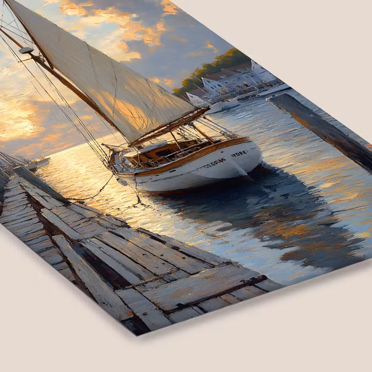 Poster met lijst - Zeilboot - Zon - Pier - Hout — 7