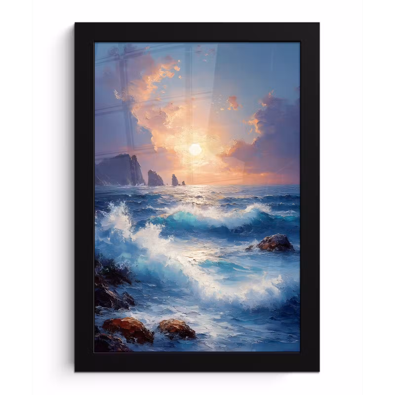 Poster met lijst - Golven - Zee - Kleurrijk - Rotsen — 1