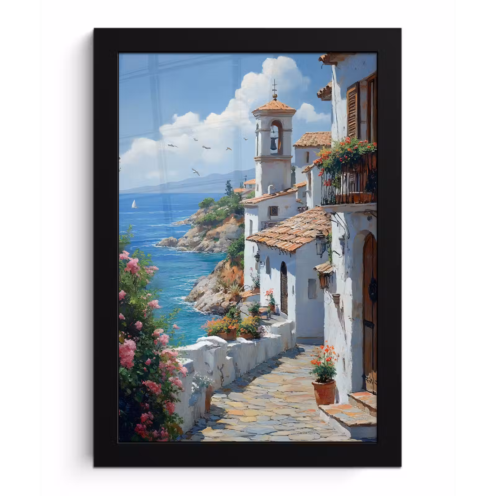 Poster met lijst - Huizen - Zee - Bomen - Bloemen — 1