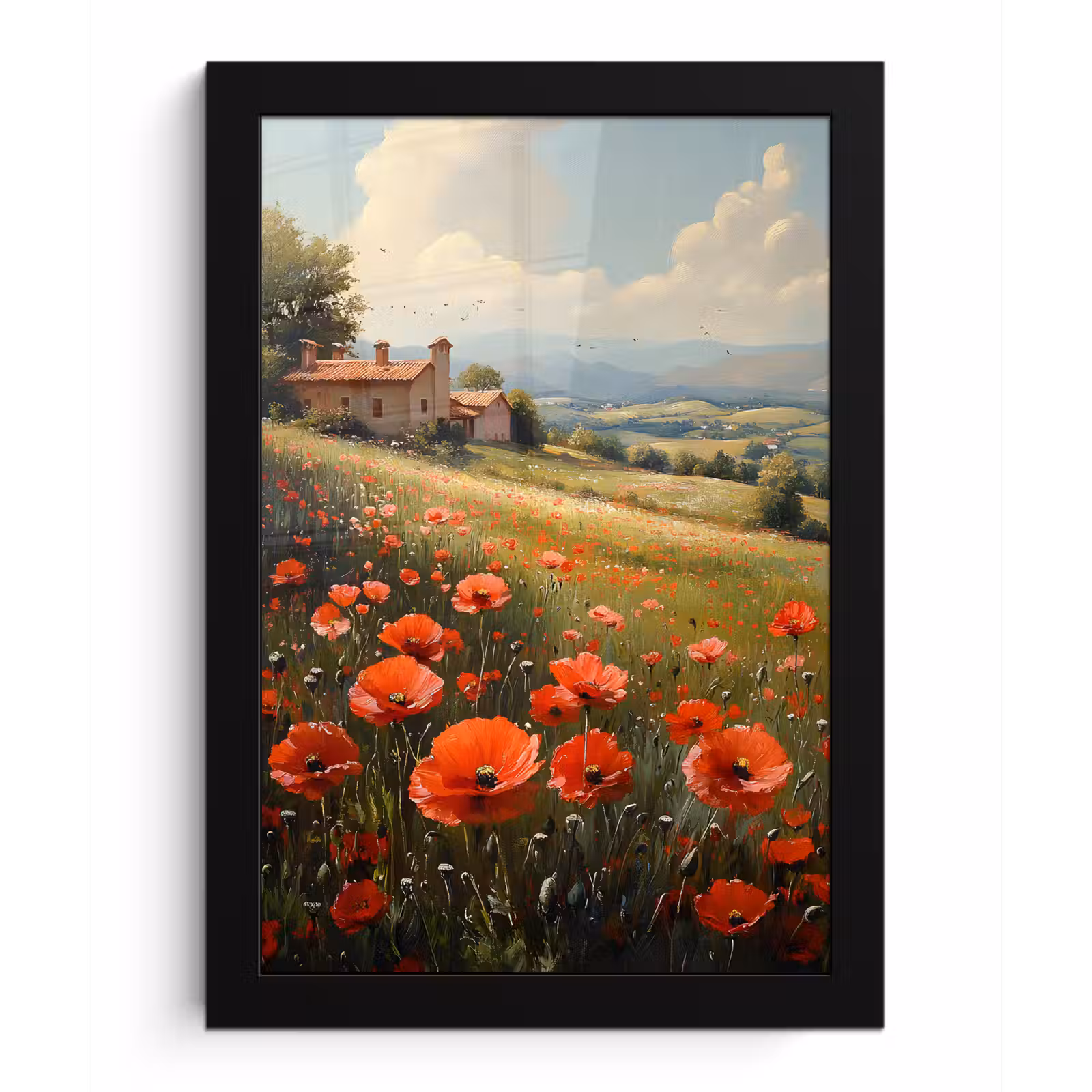 Poster met lijst - Klaprozen - Rood - Heuvels - Landschap — 1