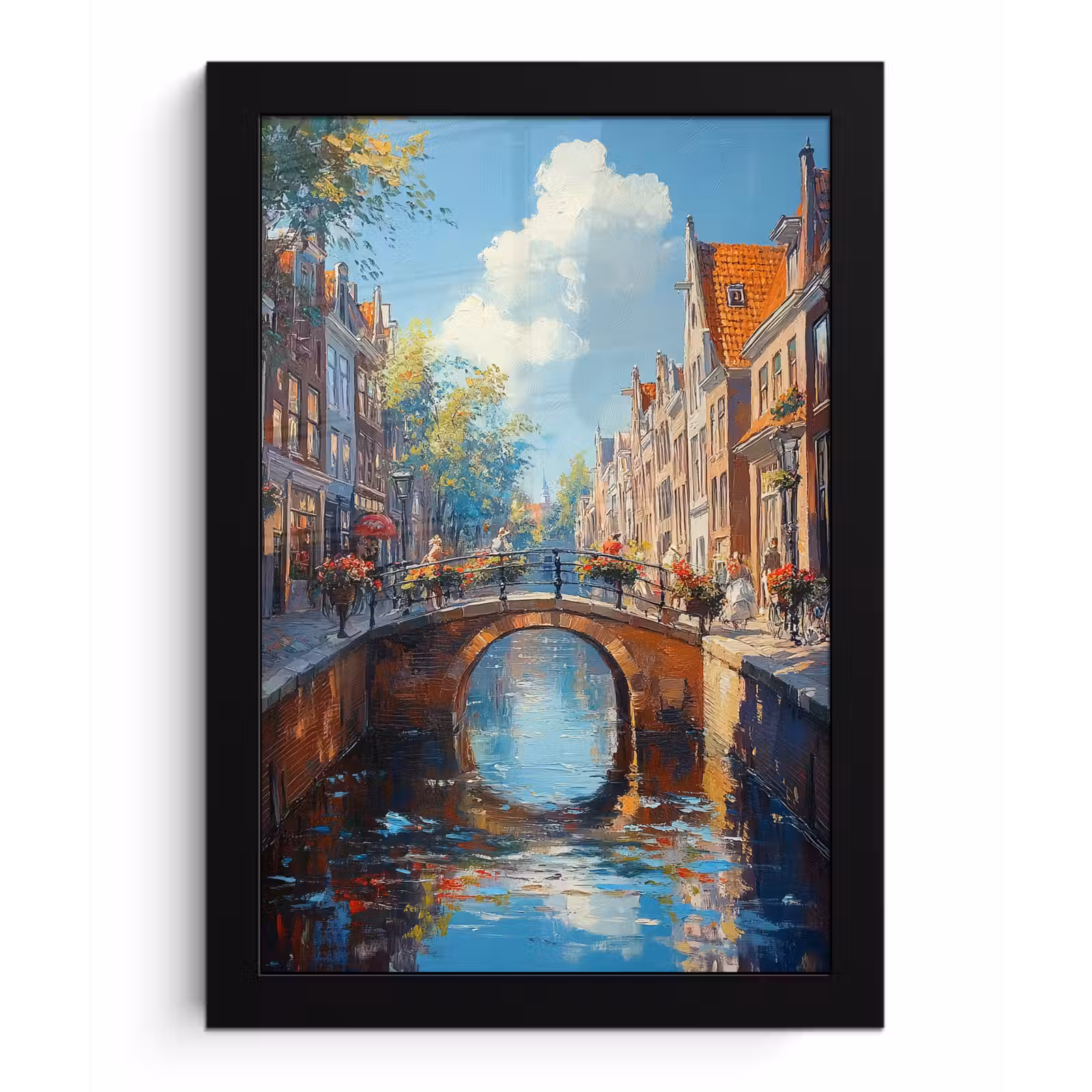 Poster met lijst - Stad - Gracht - Zon - Fietsen — 1