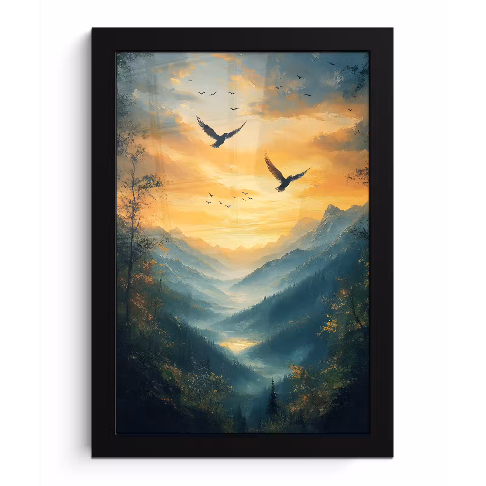 Poster met lijst - Vogels - Zon - Bomen - Groen — 1