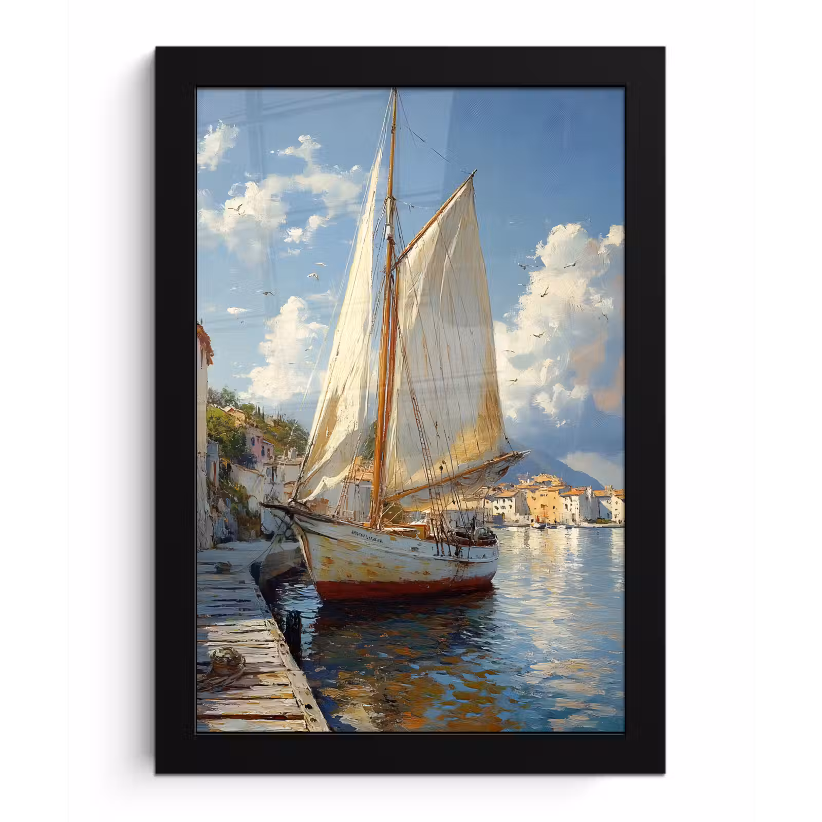 Poster met lijst - Zeilschip - Huizen - Kade - Zee — 1
