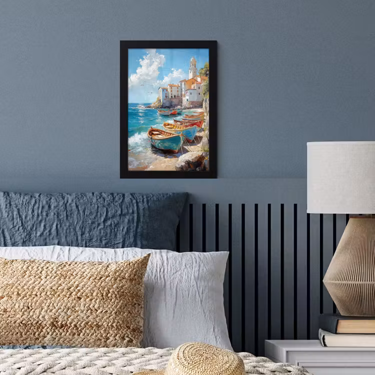 Poster met lijst - Boten - Rotsen - Zee - Zon — 3
