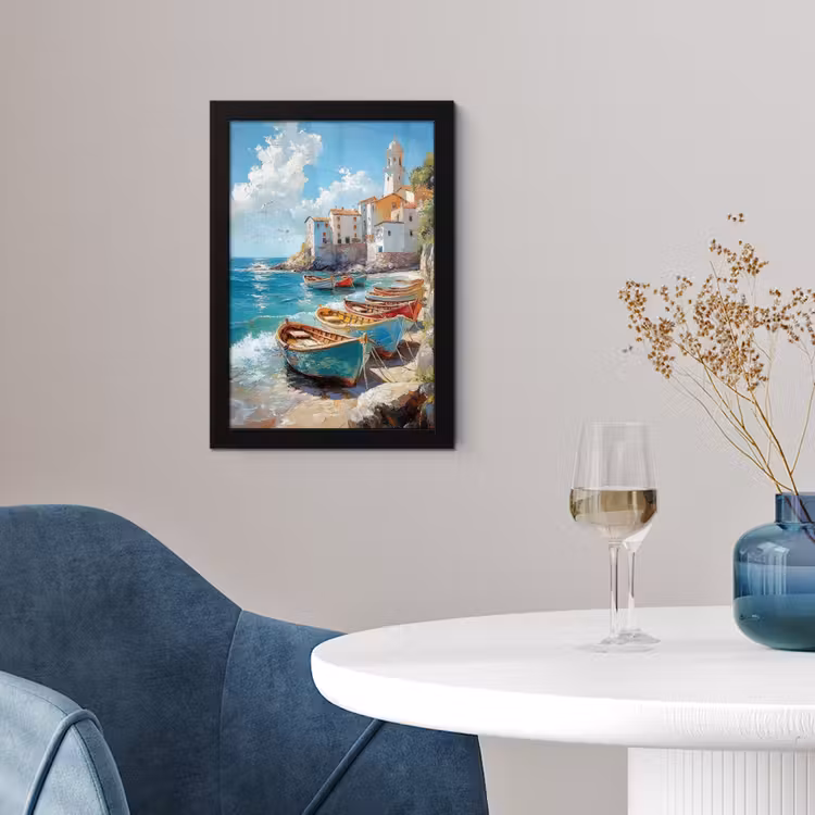 Poster met lijst - Boten - Rotsen - Zee - Zon — 4