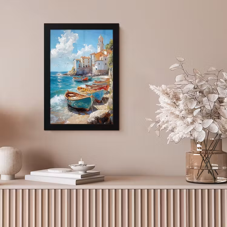Poster met lijst - Boten - Rotsen - Zee - Zon — 5