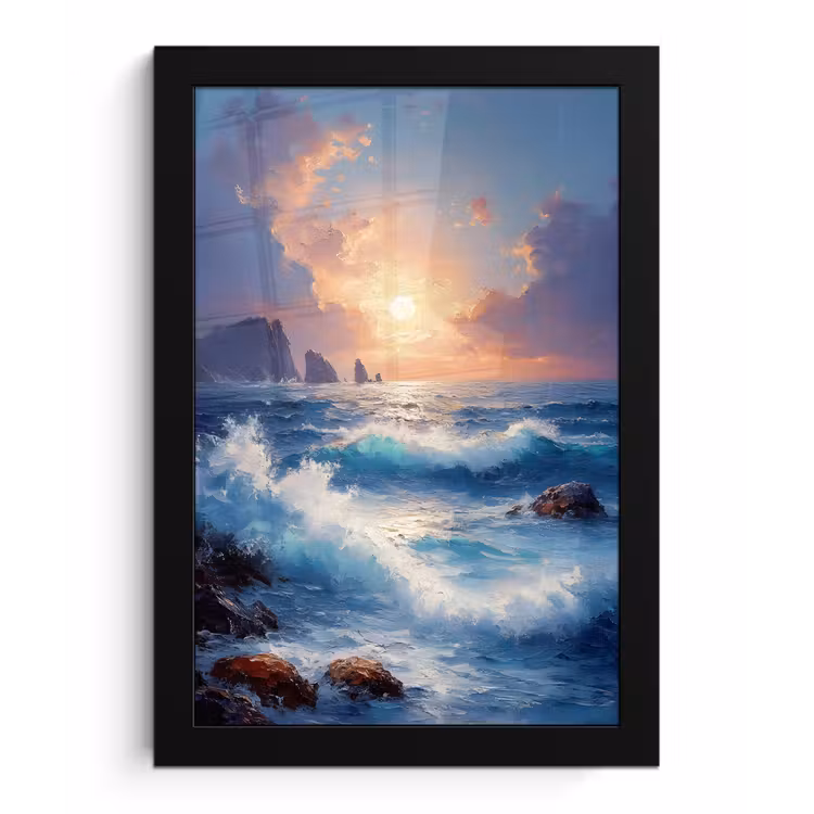 Poster met lijst - Golven - Zee - Kleurrijk - Rotsen — 1