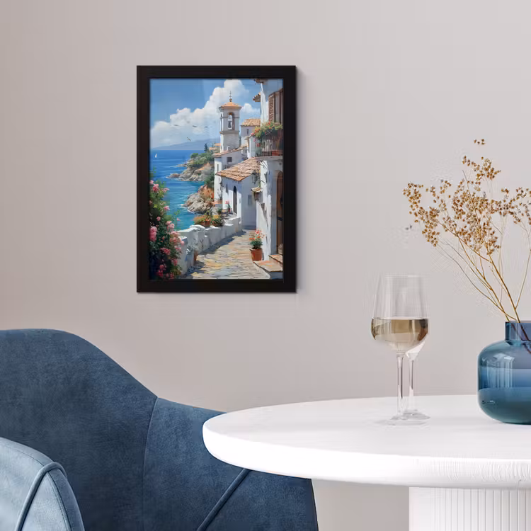 Poster met lijst - Huizen - Zee - Bomen - Bloemen — 4