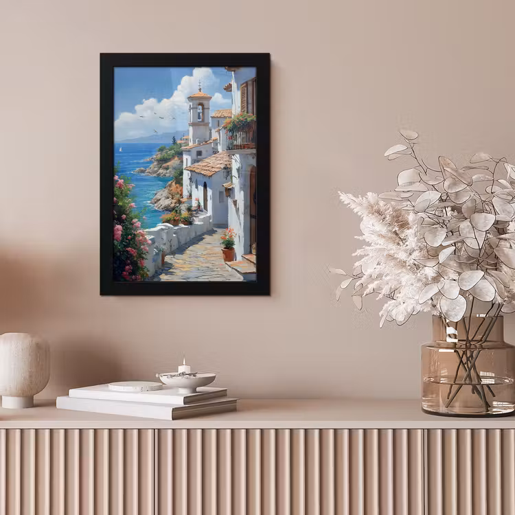 Poster met lijst - Huizen - Zee - Bomen - Bloemen — 5