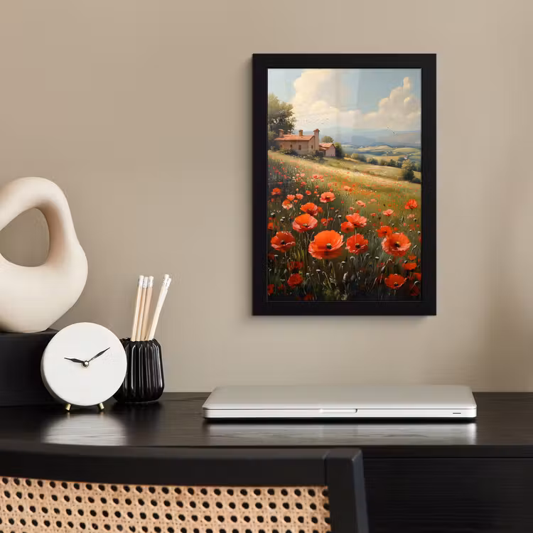 Poster met lijst - Klaprozen - Rood - Heuvels - Landschap — 2