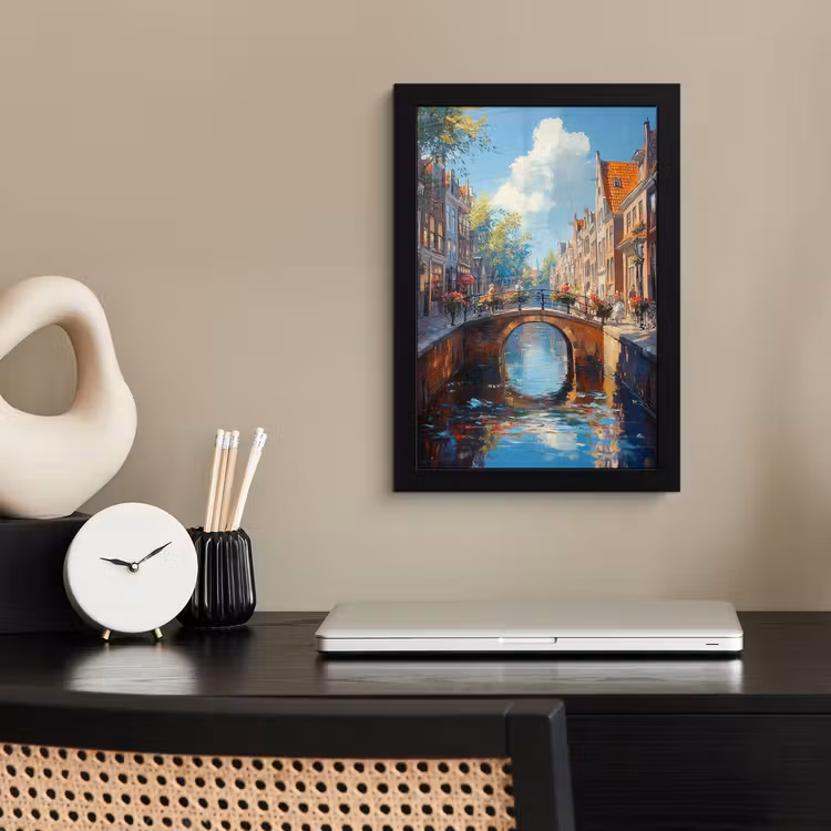 Poster met lijst - Stad - Gracht - Zon - Fietsen — 2
