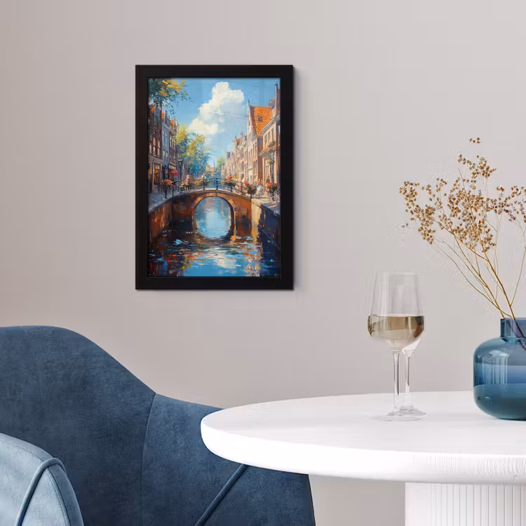 Poster met lijst - Stad - Gracht - Zon - Fietsen — 4