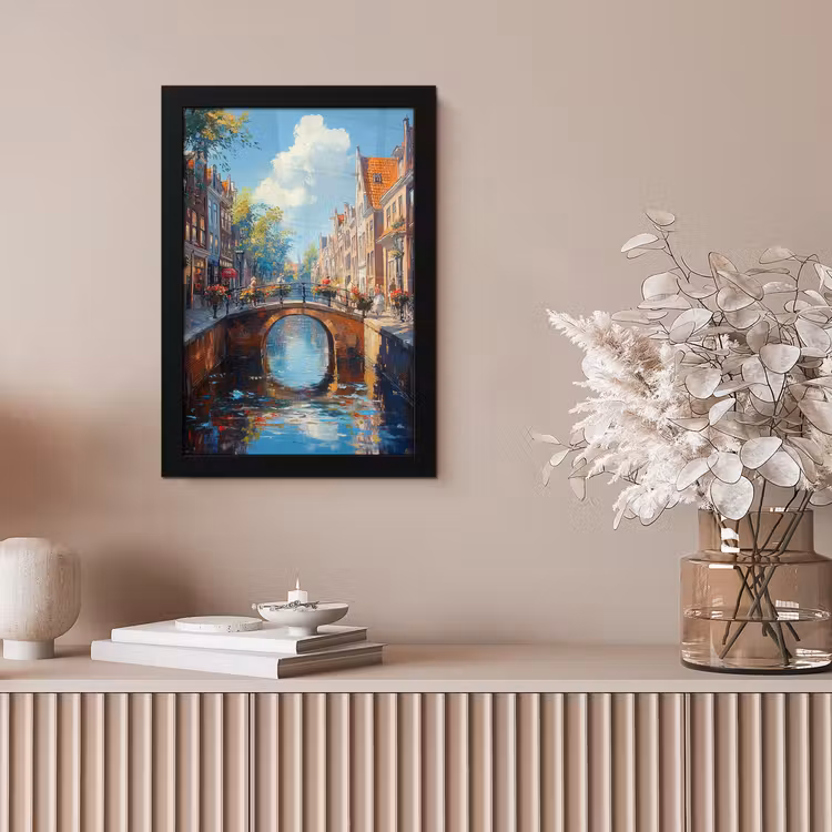 Poster met lijst - Stad - Gracht - Zon - Fietsen — 5