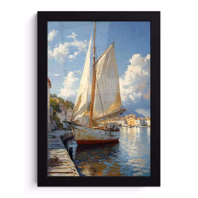 Poster met lijst - Zeilschip - Huizen - Kade - Zee — 1