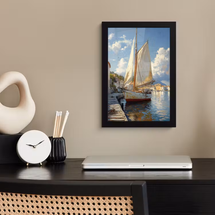 Poster met lijst - Zeilschip - Huizen - Kade - Zee — 2