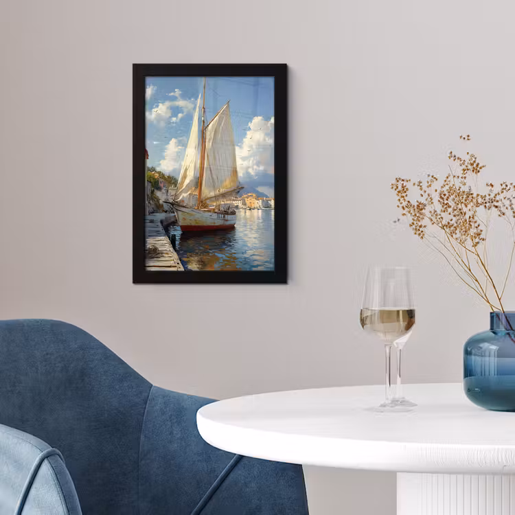 Poster met lijst - Zeilschip - Huizen - Kade - Zee — 4