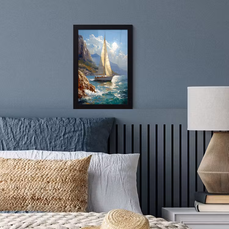 Poster met lijst - Zeilschip - Zee - Rotsen - Wolken — 3