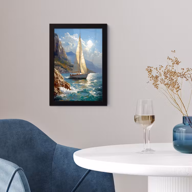 Poster met lijst - Zeilschip - Zee - Rotsen - Wolken — 4