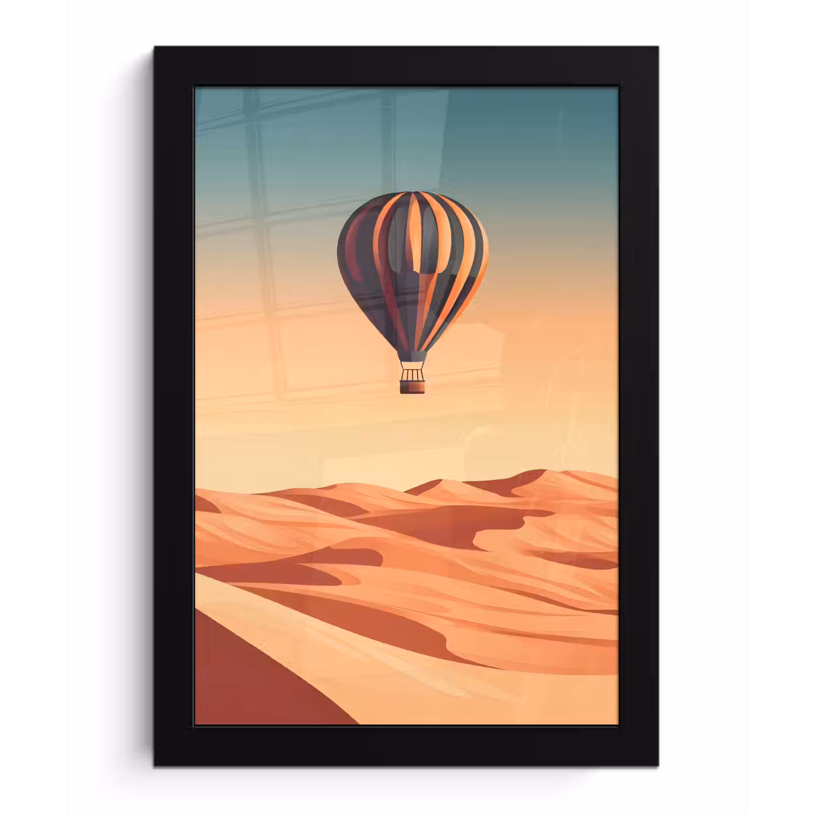 Poster met lijst - Luchtballon - Woestijn - Zonsondergang - Blauw — 1