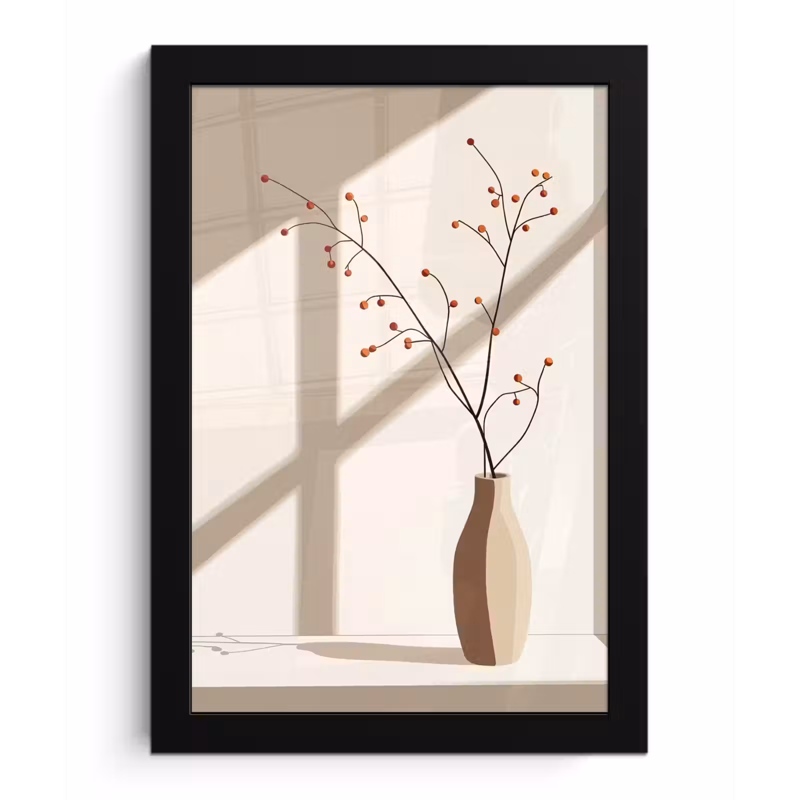 Poster met lijst - Vaas - Takken - Bessen - Minimalistisch — 1