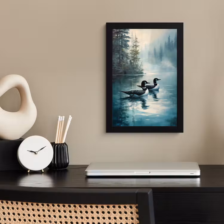Poster met lijst - Bos - Water - Eenden - Mistig — 2