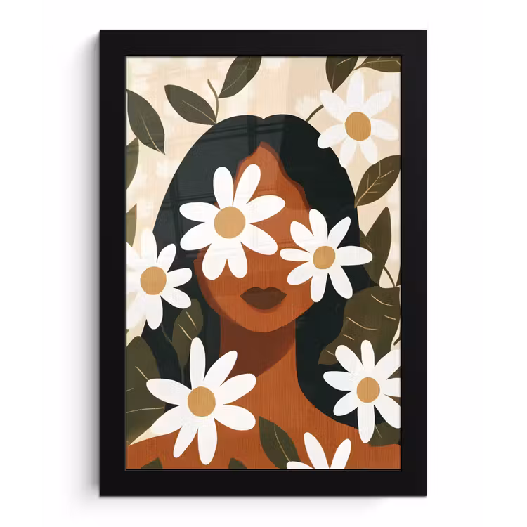 Poster met lijst - Illustratie - Vrouw - Madeliefjes - Wit — 1