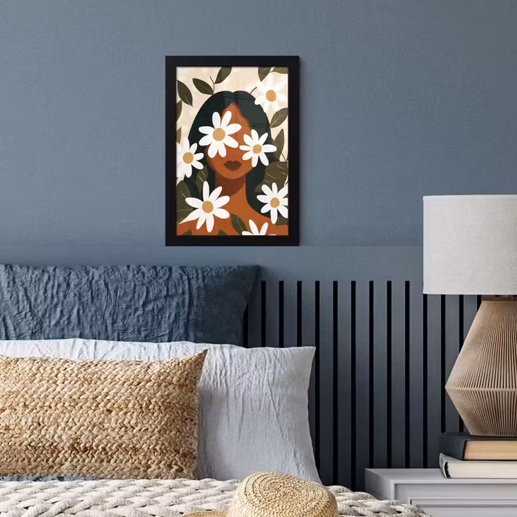 Poster met lijst - Illustratie - Vrouw - Madeliefjes - Wit — 3