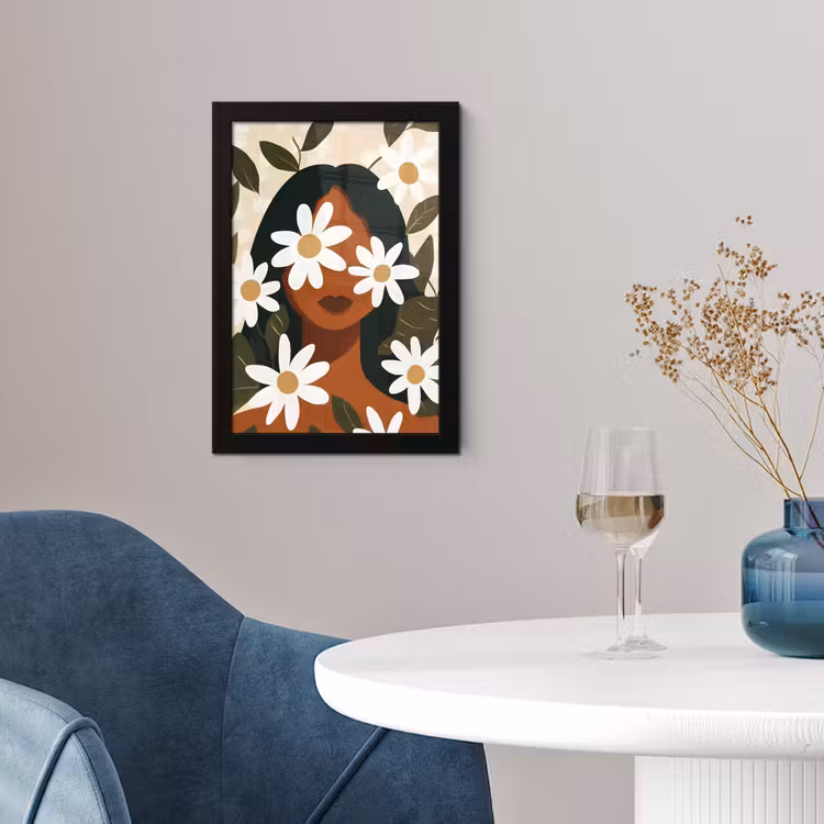 Poster met lijst - Illustratie - Vrouw - Madeliefjes - Wit — 4