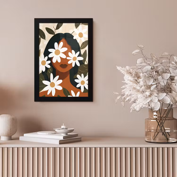 Poster met lijst - Illustratie - Vrouw - Madeliefjes - Wit — 5