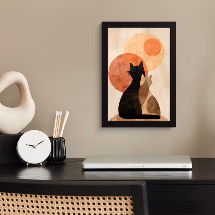 Poster met lijst - Katten - Zwart - Abstract - Cirkels — 2