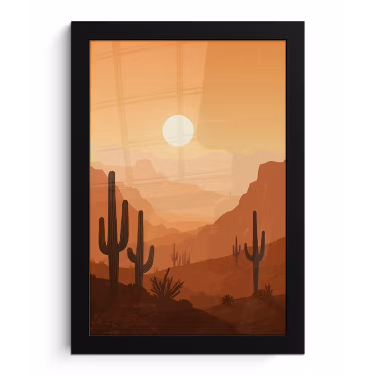 Poster met lijst - Landschap - Woestijn - Cactussen - Zon — 1