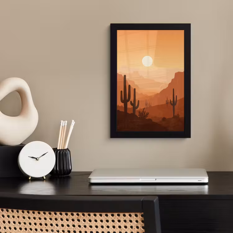 Poster met lijst - Landschap - Woestijn - Cactussen - Zon — 2