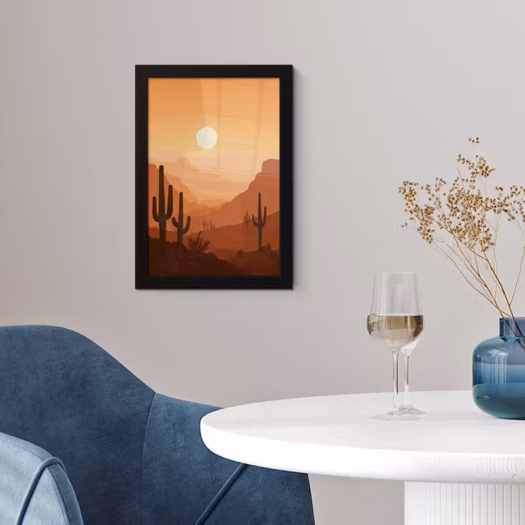 Poster met lijst - Landschap - Woestijn - Cactussen - Zon — 4