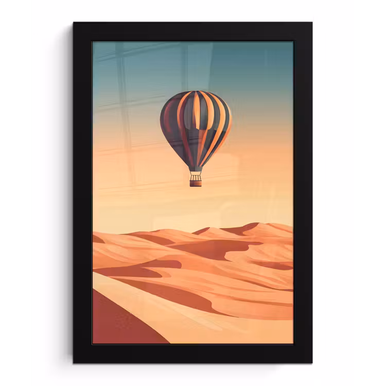 Poster met lijst - Luchtballon - Woestijn - Zonsondergang - Blauw — 1