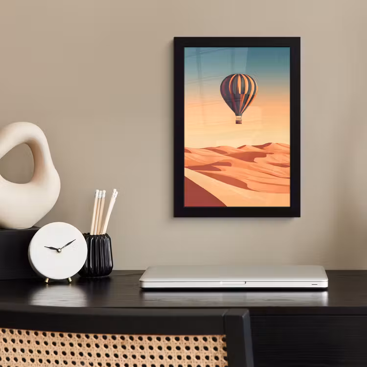 Poster met lijst - Luchtballon - Woestijn - Zonsondergang - Blauw — 2