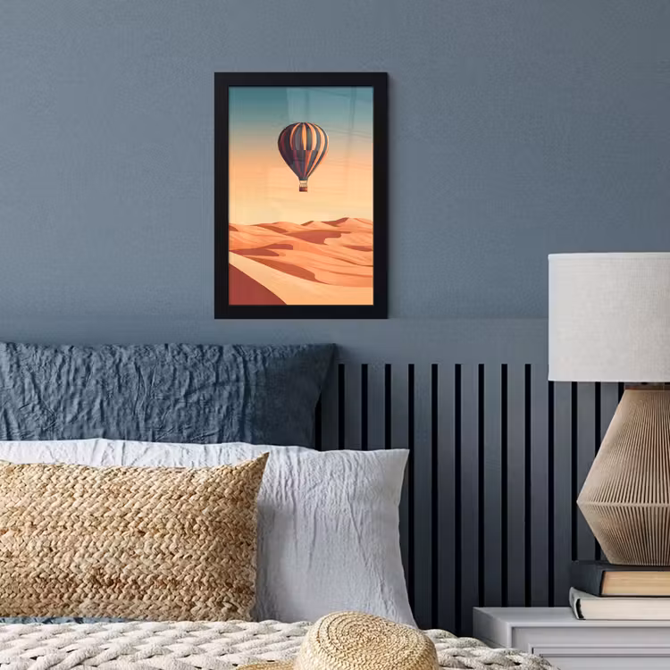 Poster met lijst - Luchtballon - Woestijn - Zonsondergang - Blauw — 3